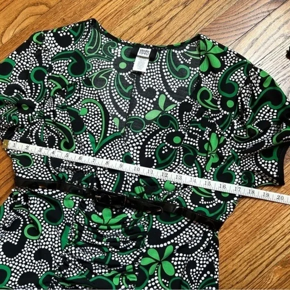 Studio 1940 Green Floral & Polka Dot Polyester Empire Waist Women’s Blouse Sz L - Picture 8 of 14